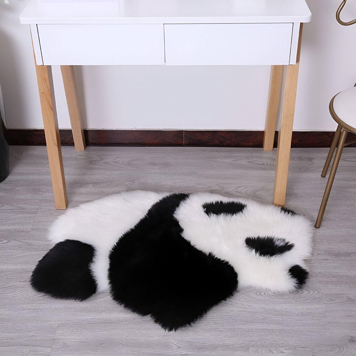 Alfombra Moderna Panda Antideslizante Blanco Negro Jhn-1