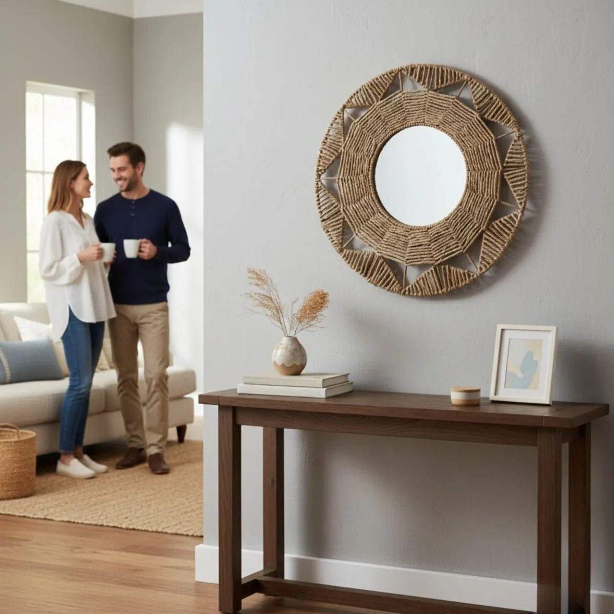 Espejo Pared Decorativo Ratán Adorno Estilo Tejido Jhn-5