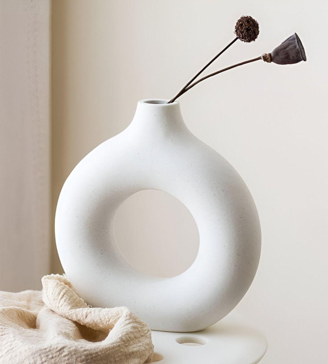 Jarrón Cerámica Blanca Decoración Moderna Florero 19cm Jhn-3