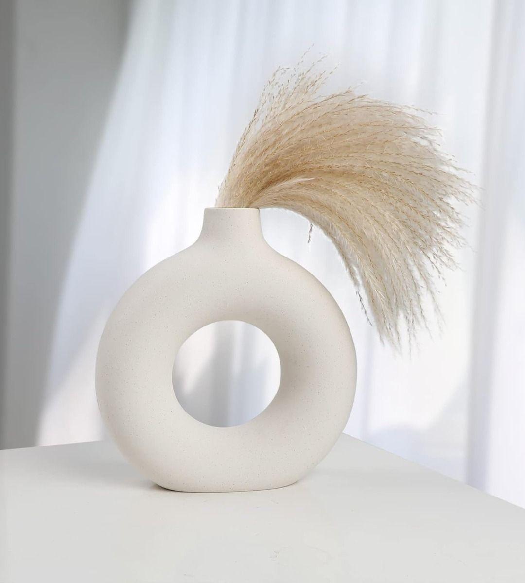 Jarrón Cerámica Blanca Decoración Moderna Florero 19cm Jhn-6