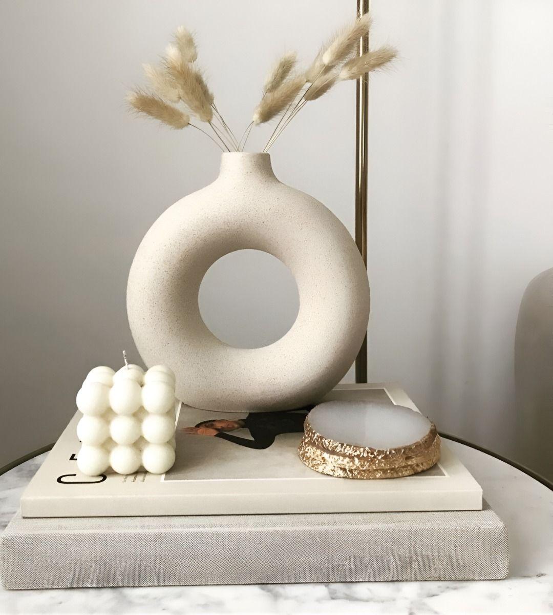 Jarrón Cerámica Blanca Decoración Moderna Florero 19cm Jhn-7