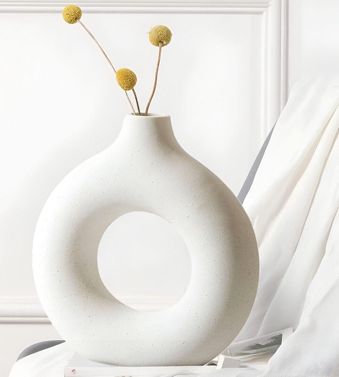Jarrón Cerámica Blanca Decoración Moderna Florero 19cm Jhn-8