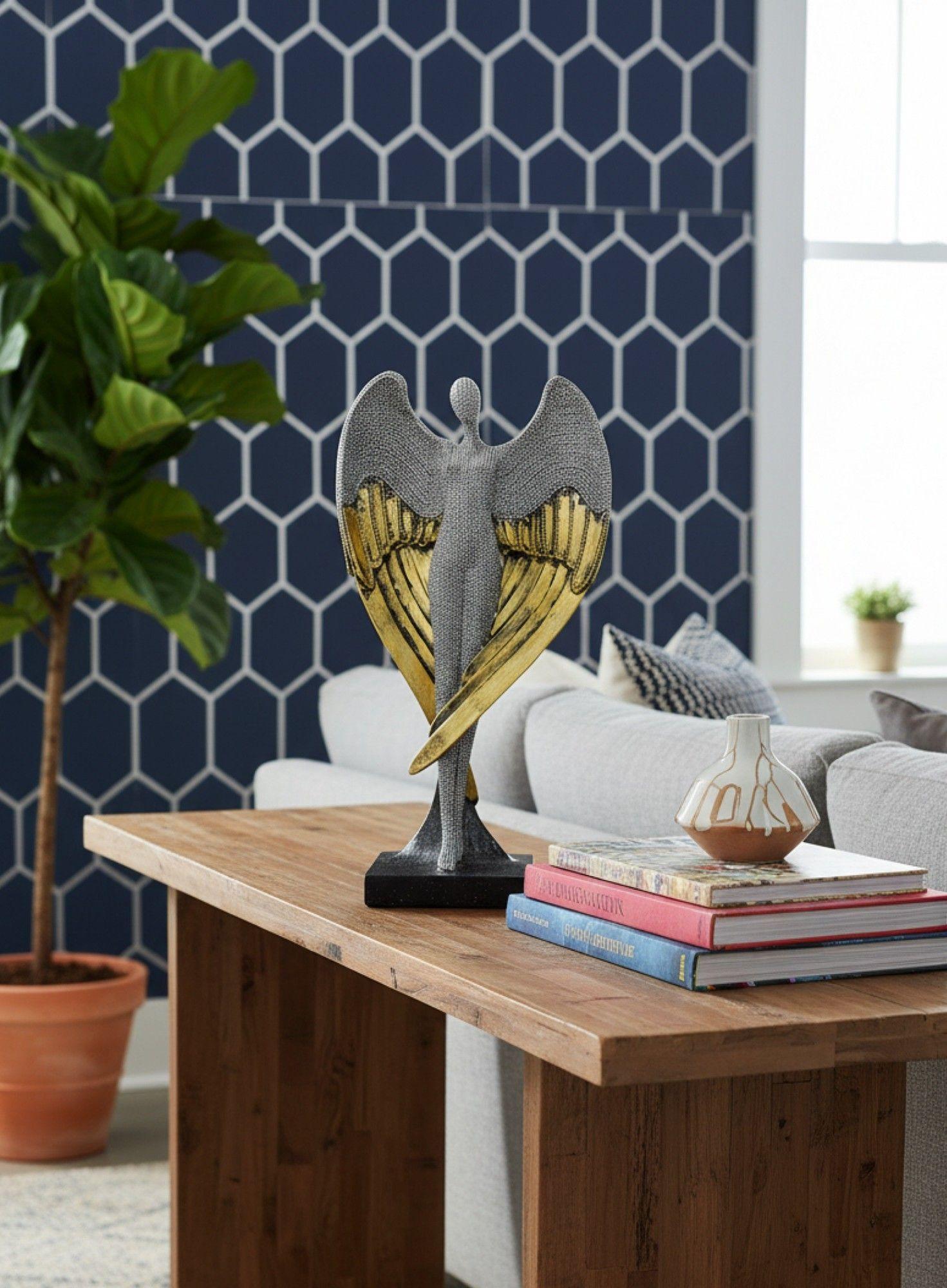 Estatua Ángel Guardián Alado Escultura Decorativa Jhn-5