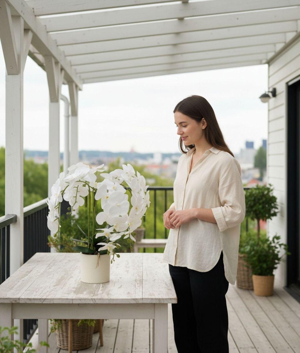 Planta Artificial Decorativa Orquídea Blanca Realista Jhn-4