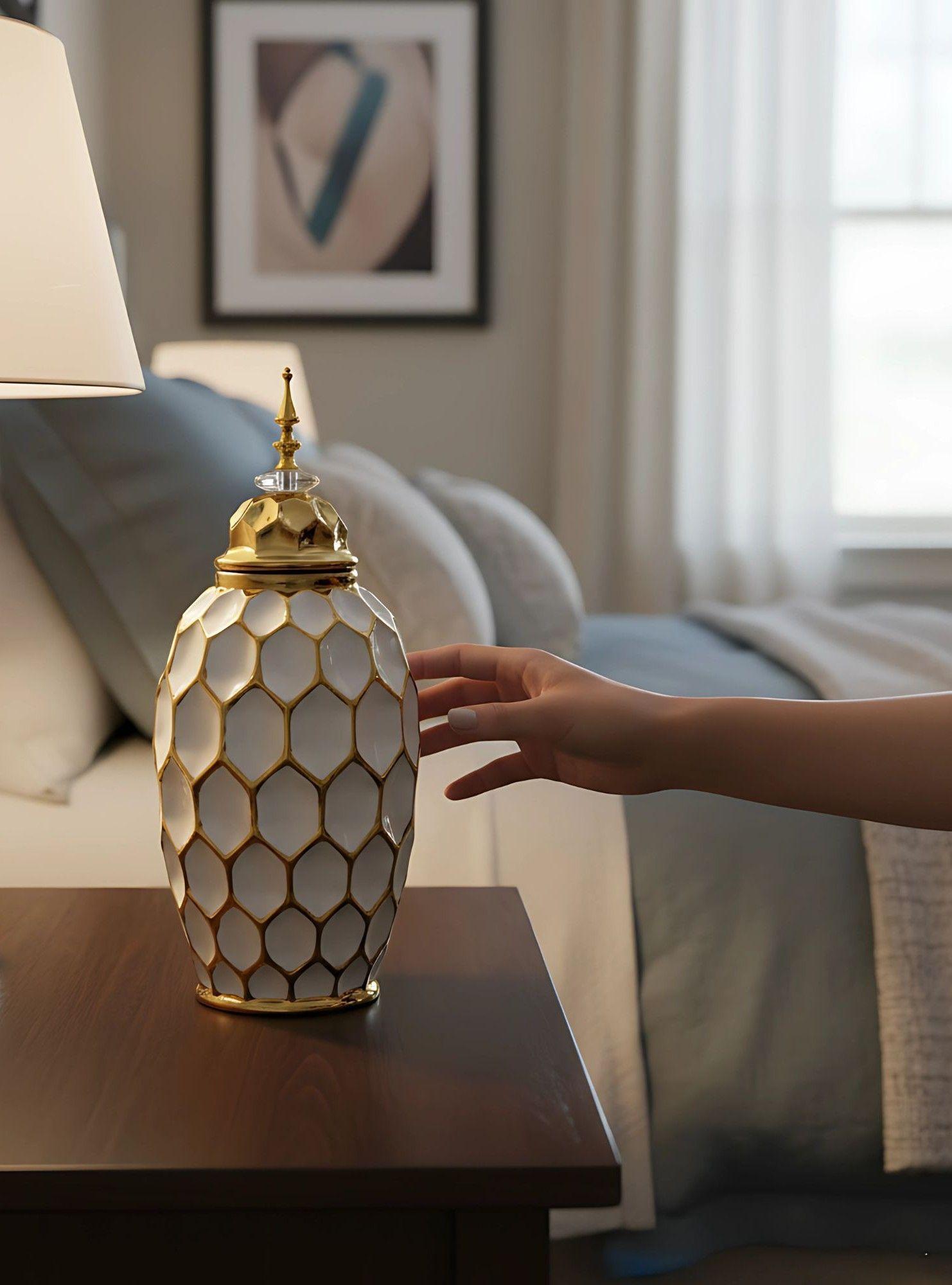 Potiche Jarrón Decorativo Patrón Panal Textura Jhn-2