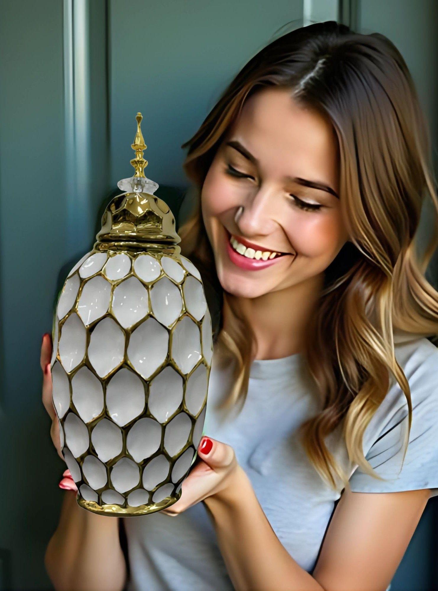 Potiche Jarrón Decorativo Patrón Panal Textura Jhn-3