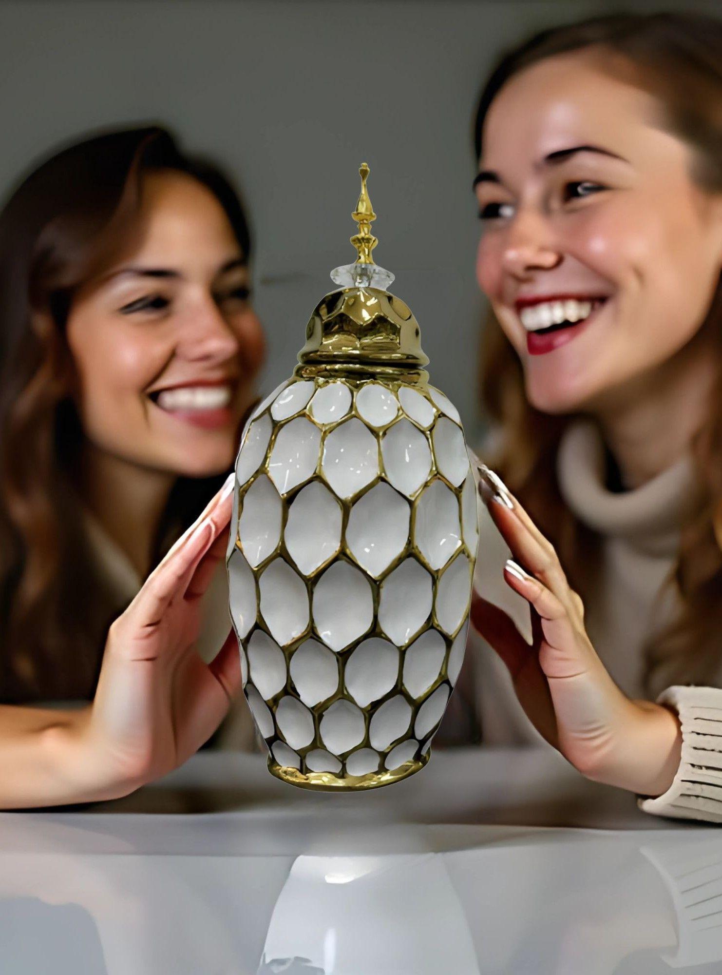 Potiche Jarrón Decorativo Patrón Panal Textura Jhn-5