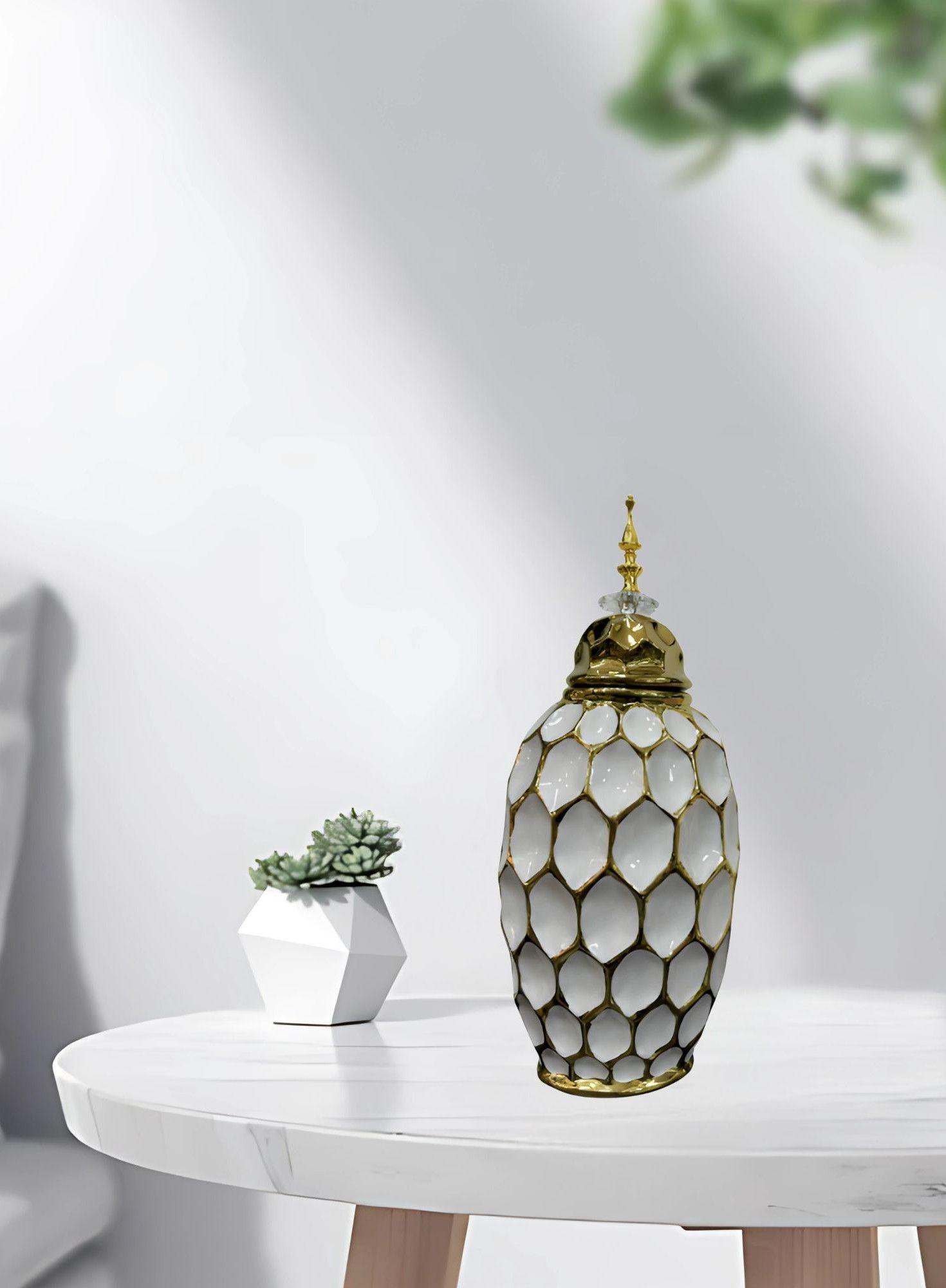 Potiche Jarrón Decorativo Patrón Panal Textura Jhn-6