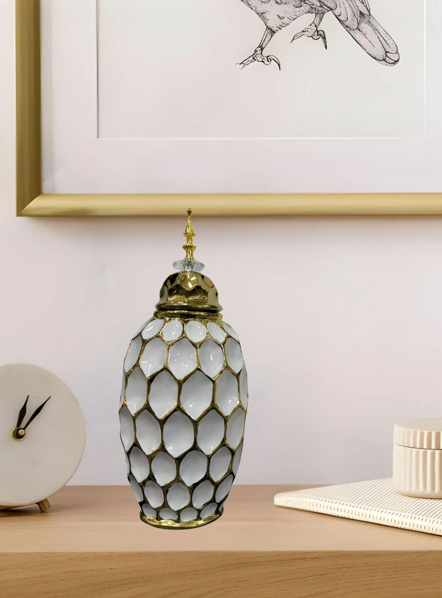 Potiche Jarrón Decorativo Patrón Panal Textura Jhn-7