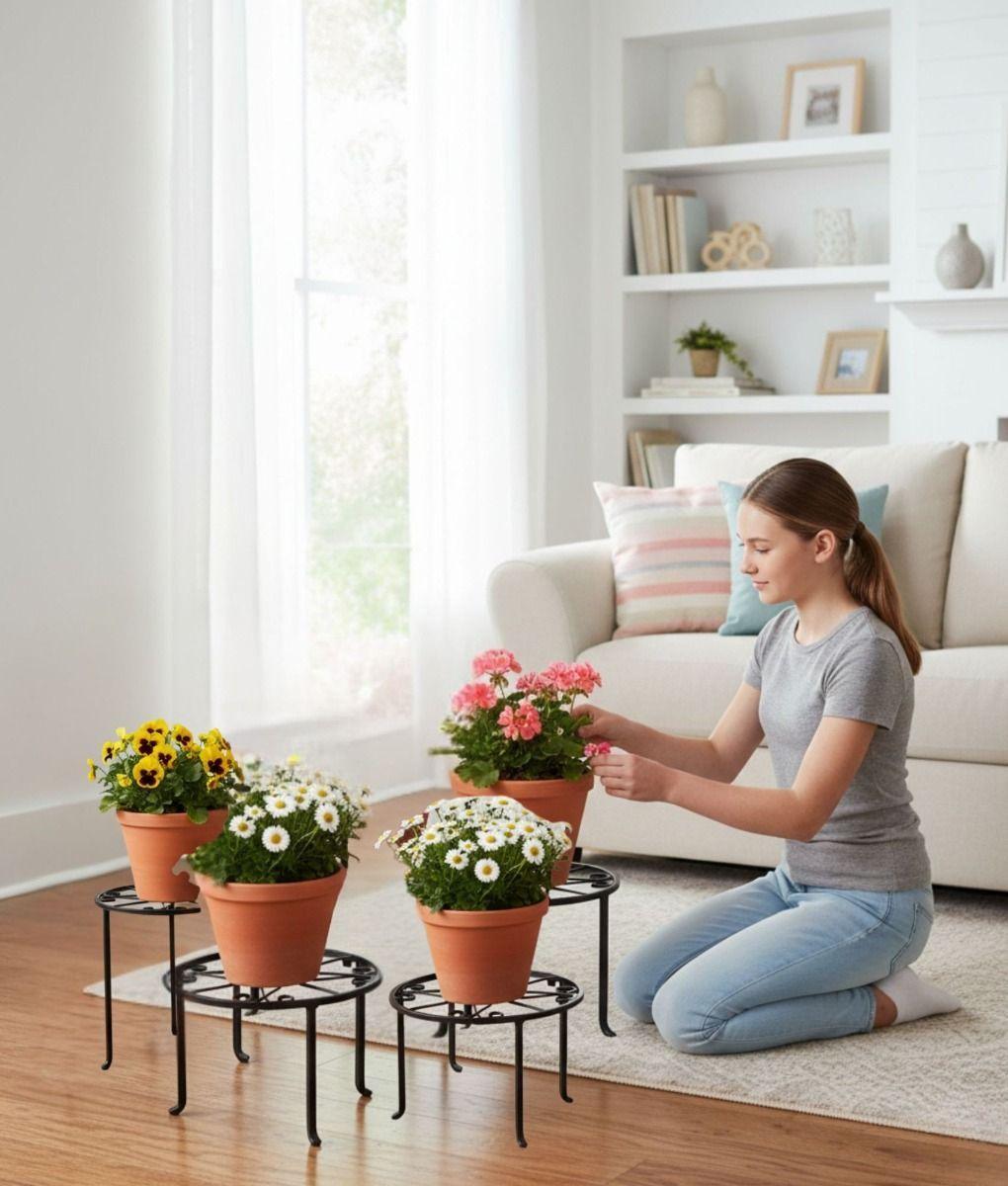 Set 4 Porta Maceta Soporte Decorativo Diseño Floral Jhn-2