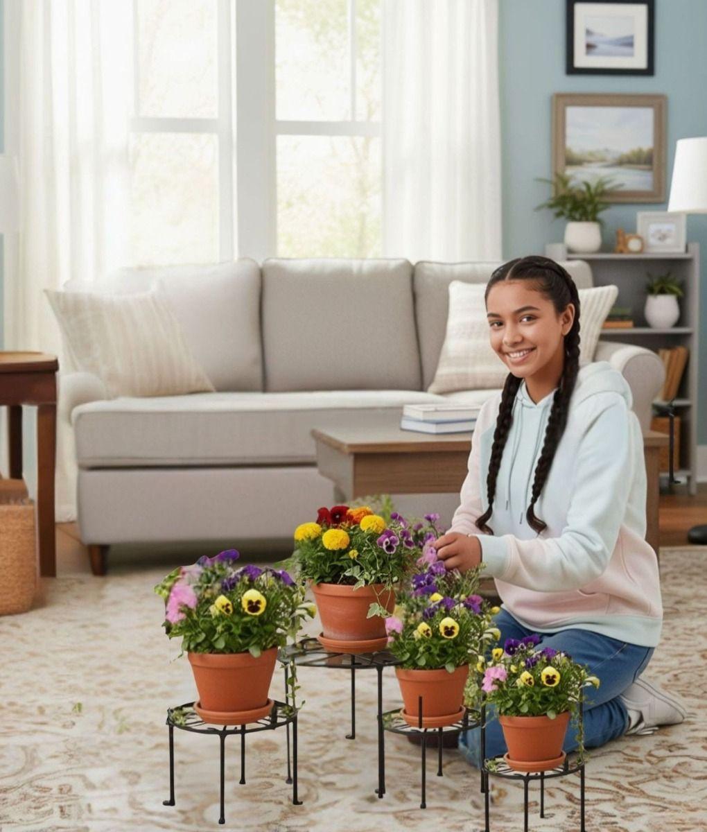 Set 4 Porta Maceta Soporte Decorativo Diseño Floral Jhn-4