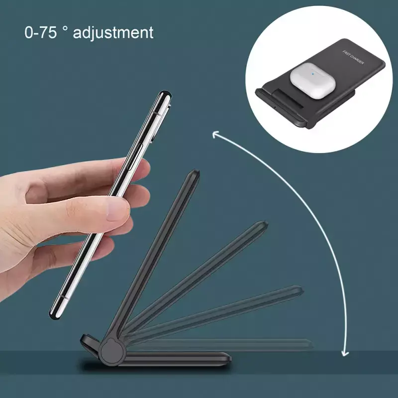 Cargador Inalambrico Plegable Movil Telefono 2 en 1 15W Lau-8