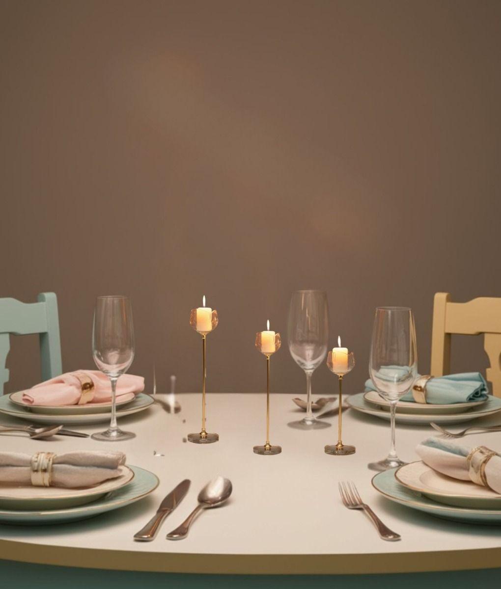 Set 3 Portavela Decorativo Flor Diseño Moderno Adorno Jhn-9