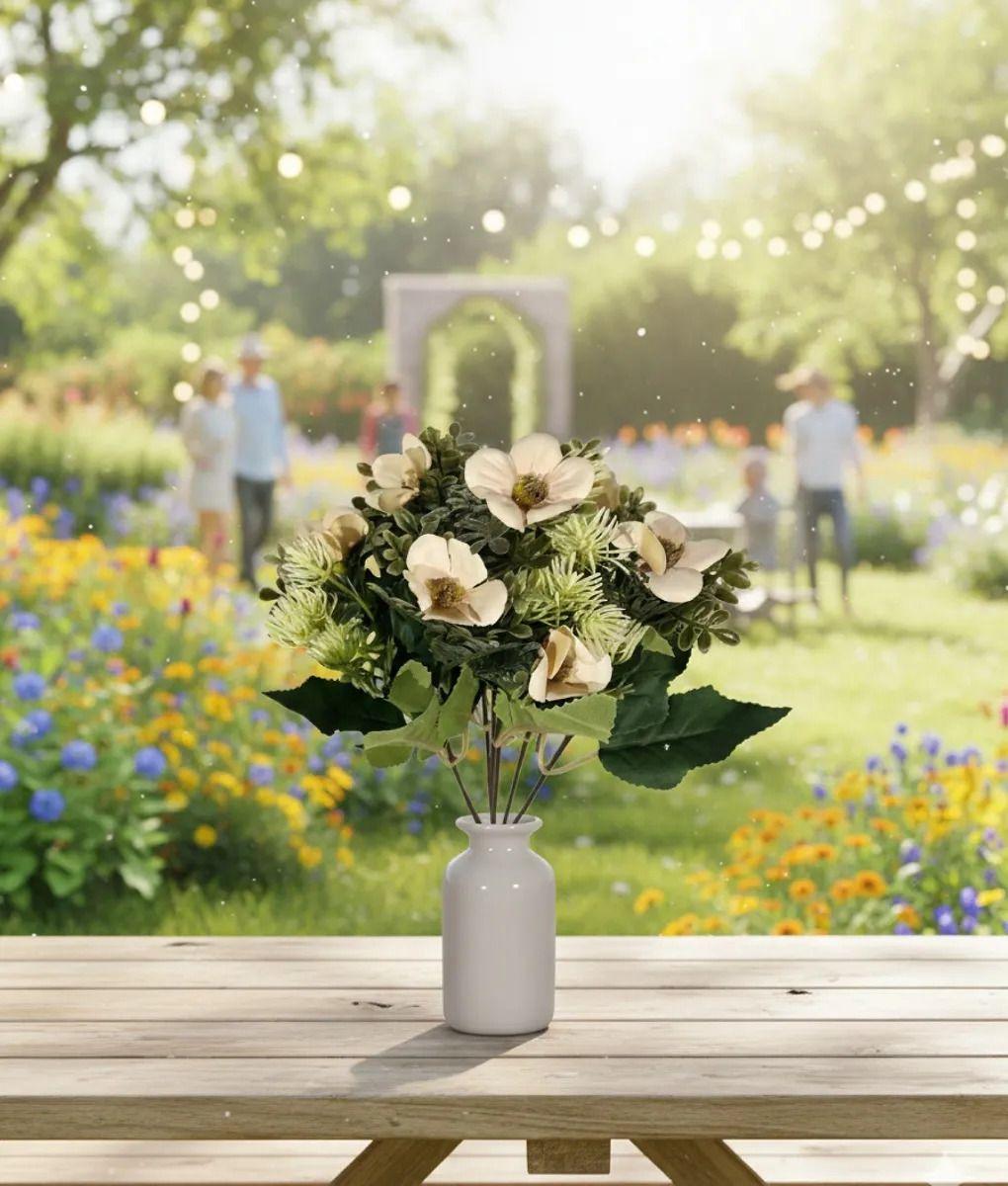 Set 5 Flores Artificiales Ramo Decorativo Magnolia Cardo Jhn-6