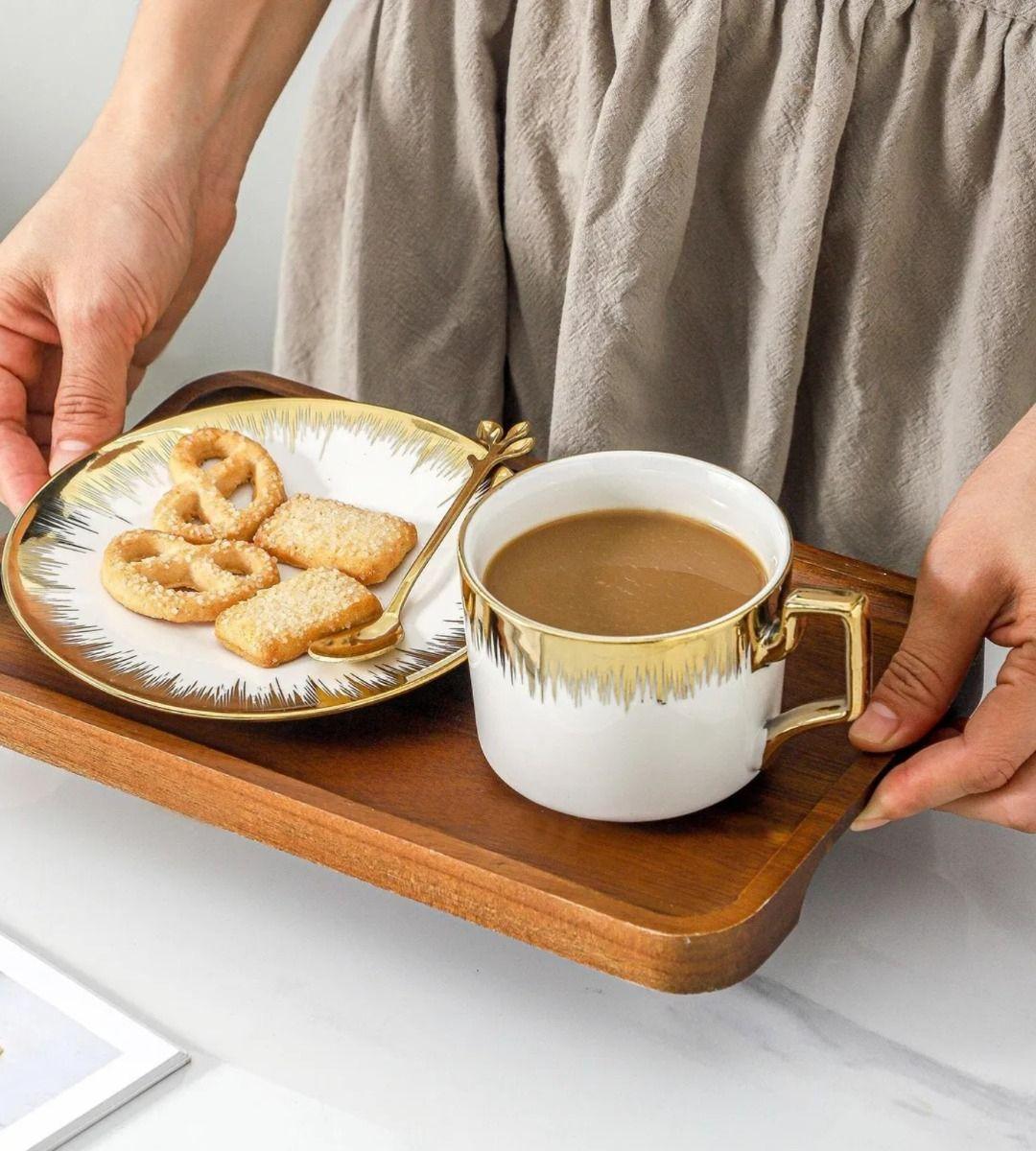 Juego Taza Café Platillo Apilable Borde Decorativo Jhn-3