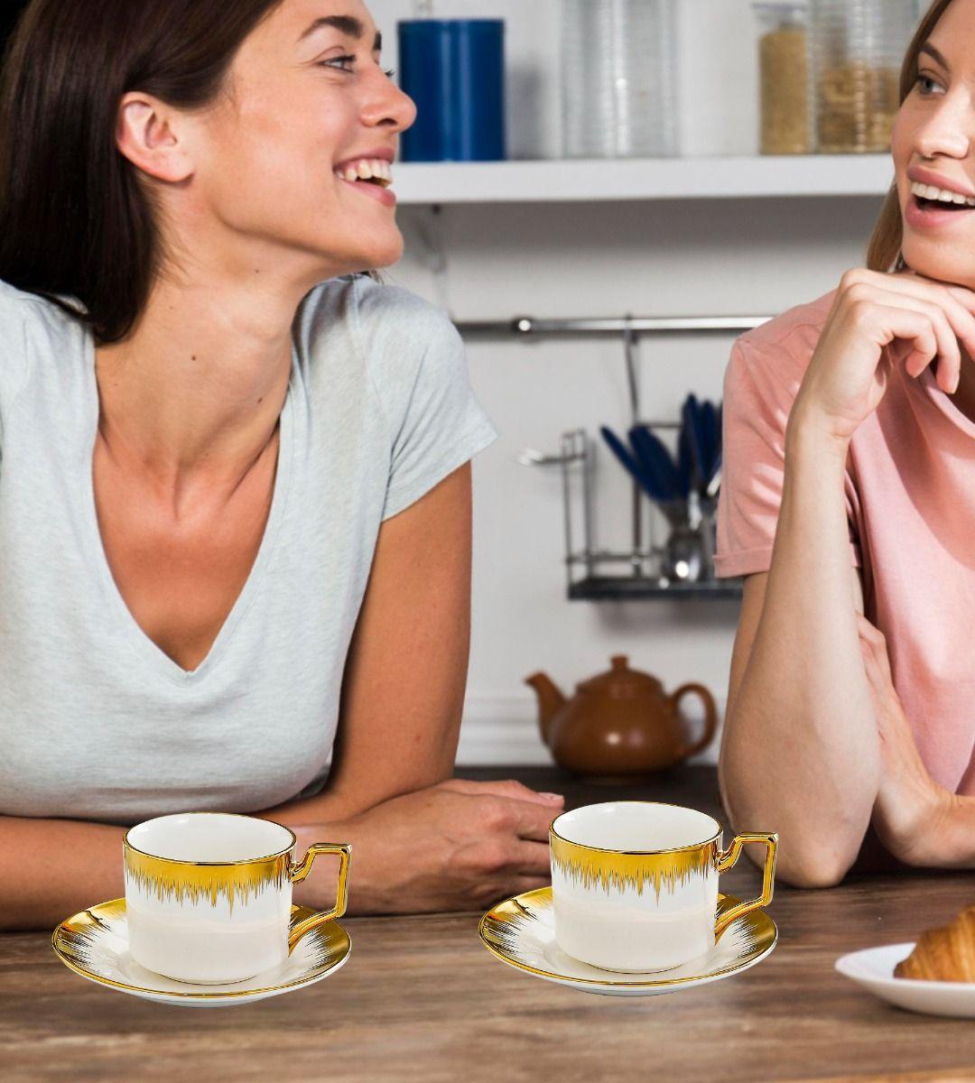 Juego Taza Café Platillo Apilable Borde Decorativo Jhn-4
