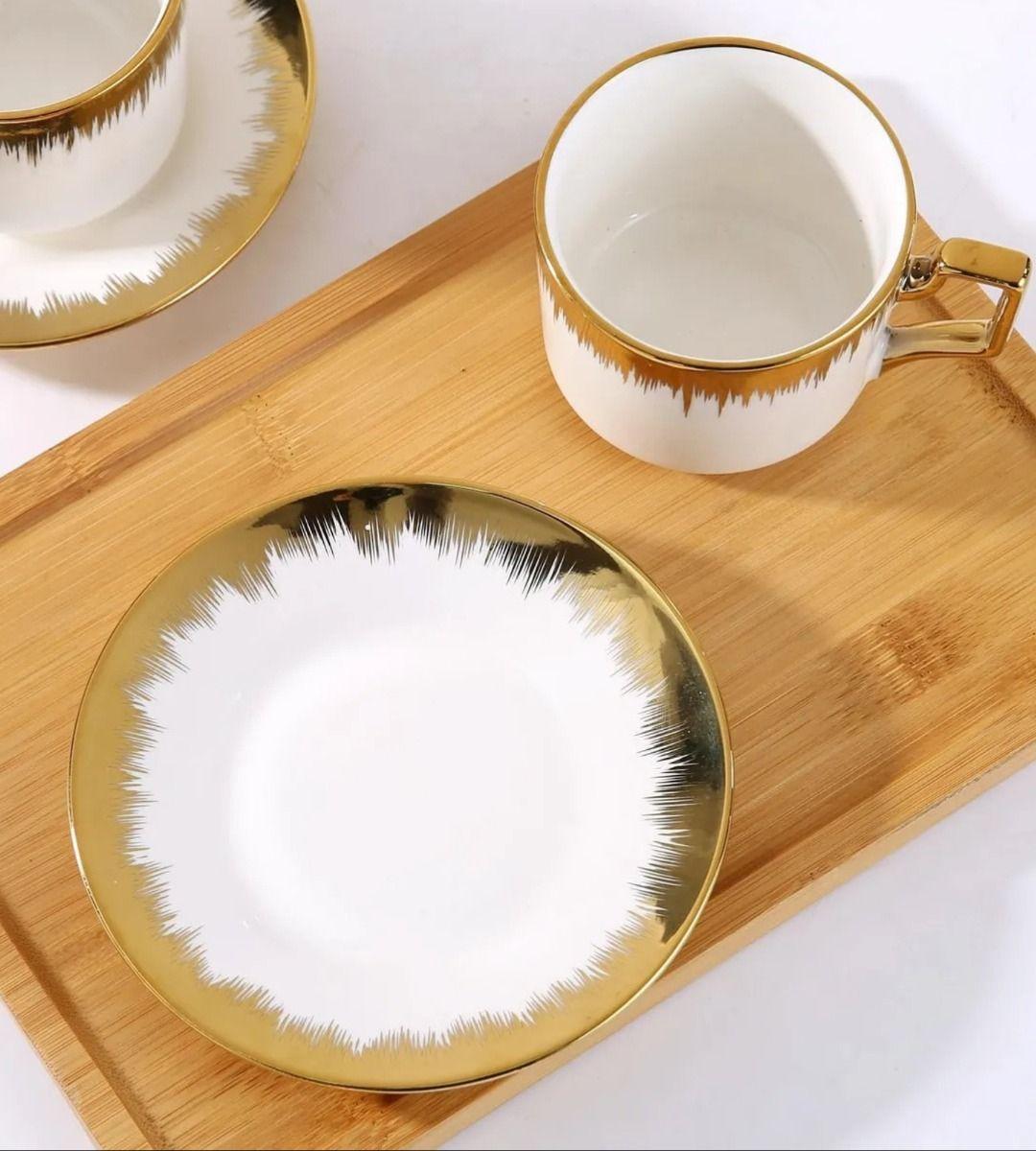 Juego Taza Café Platillo Apilable Borde Decorativo Jhn-8
