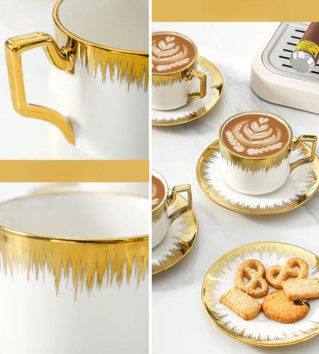 Juego Taza Café Platillo Apilable Borde Decorativo Jhn-9