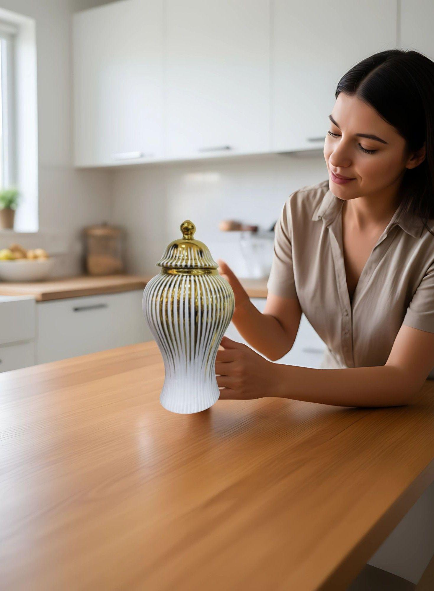 Potiche Jarrón Elegante Recipiente Decorativo Tapa Jhn-2