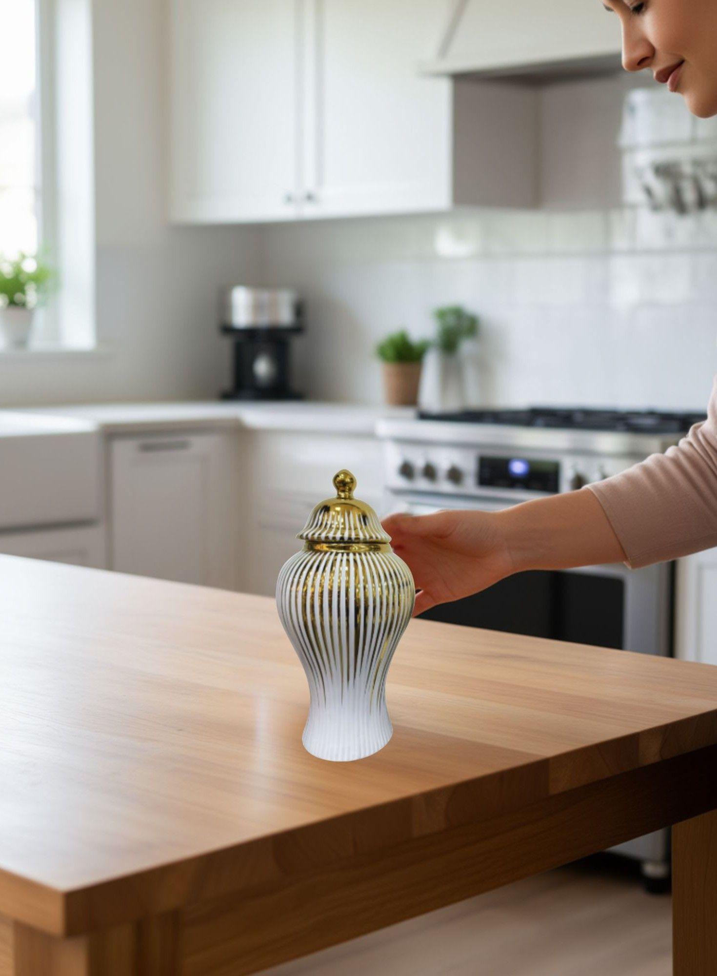 Potiche Jarrón Elegante Recipiente Decorativo Tapa Jhn-3