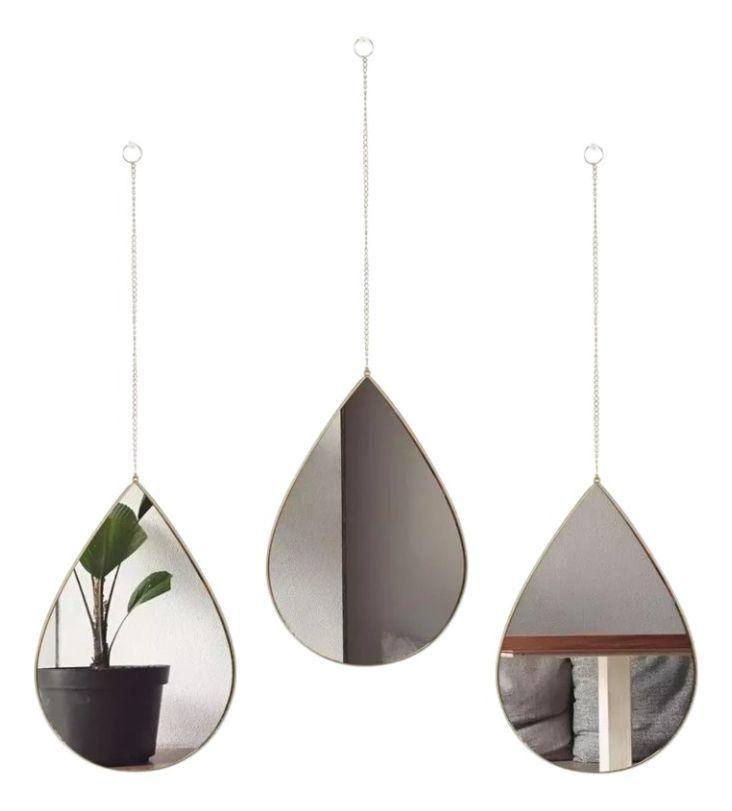 Set 3 Espejo Pared Decorativo Forma Gota Adorno Colgante Jhn-1