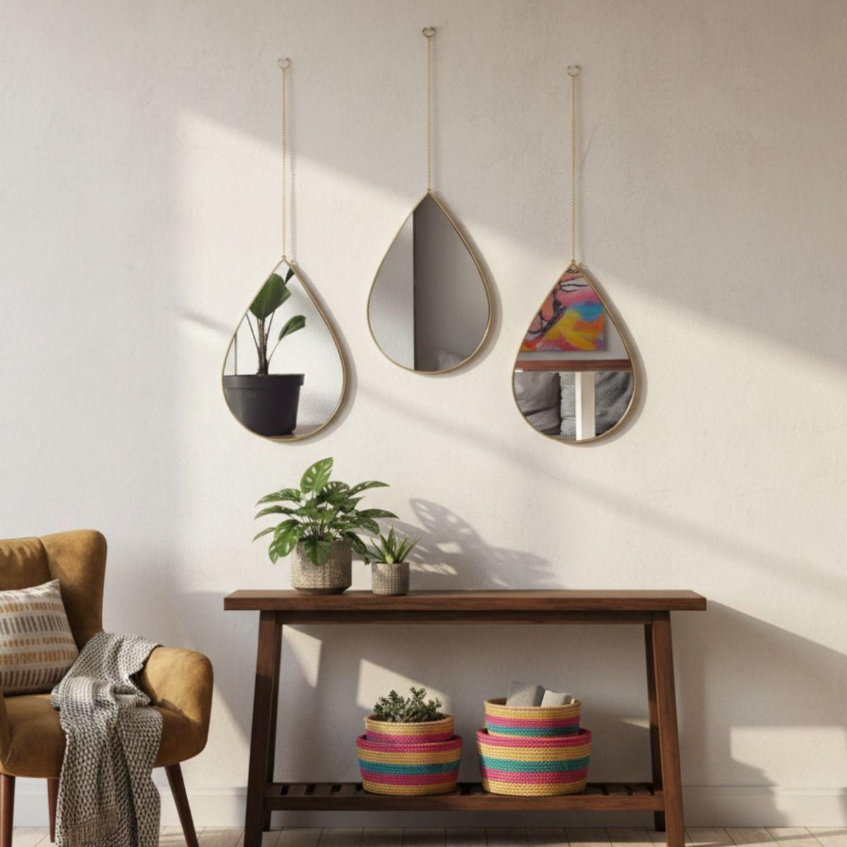 Set 3 Espejo Pared Decorativo Forma Gota Adorno Colgante Jhn-7