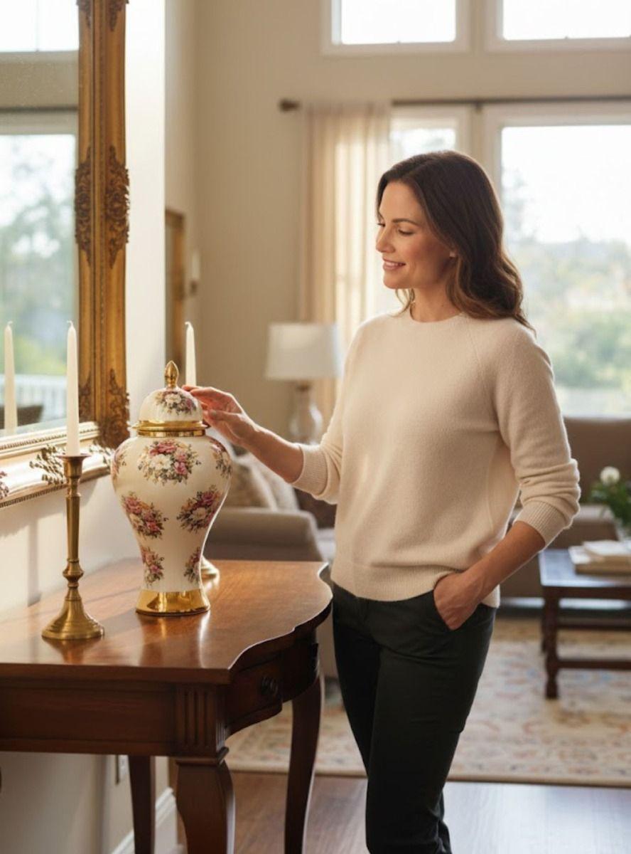 Potiche Decorativo Jarrón Diseño Motivos Florales Adorno Jhn-4