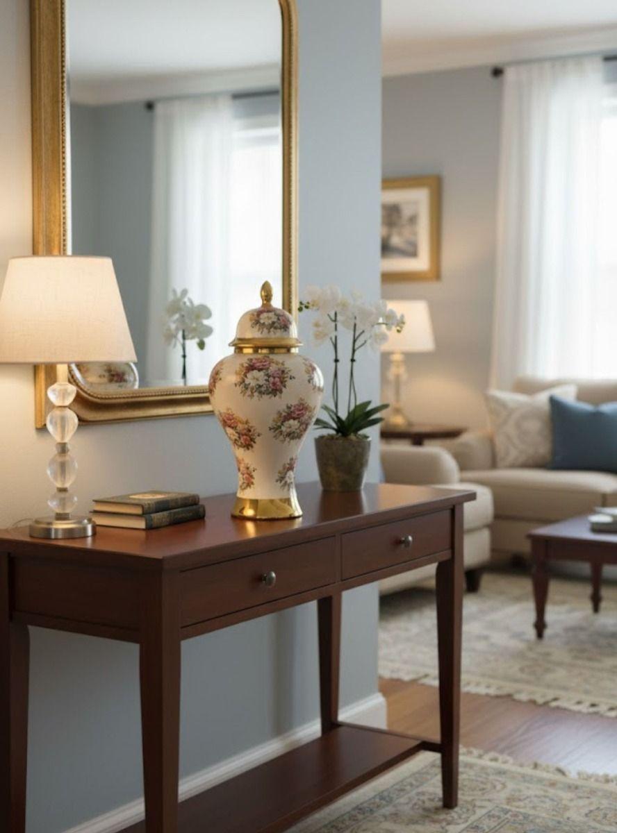 Potiche Decorativo Jarrón Diseño Motivos Florales Adorno Jhn-5