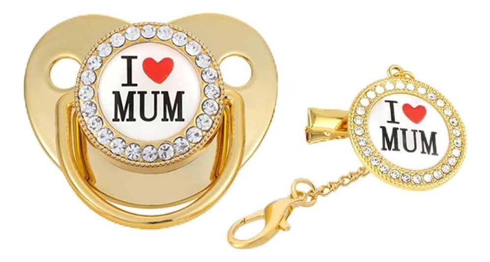 SET 2 CHUPETES CON SUJETADOR BRILLOS ELEGANTE BEBE LAU-0