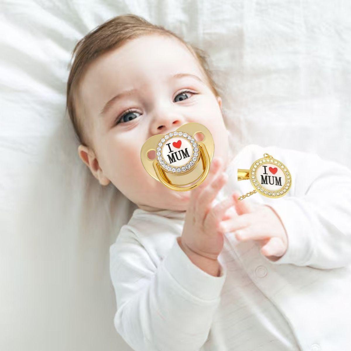 SET 2 CHUPETES CON SUJETADOR BRILLOS ELEGANTE BEBE LAU-2