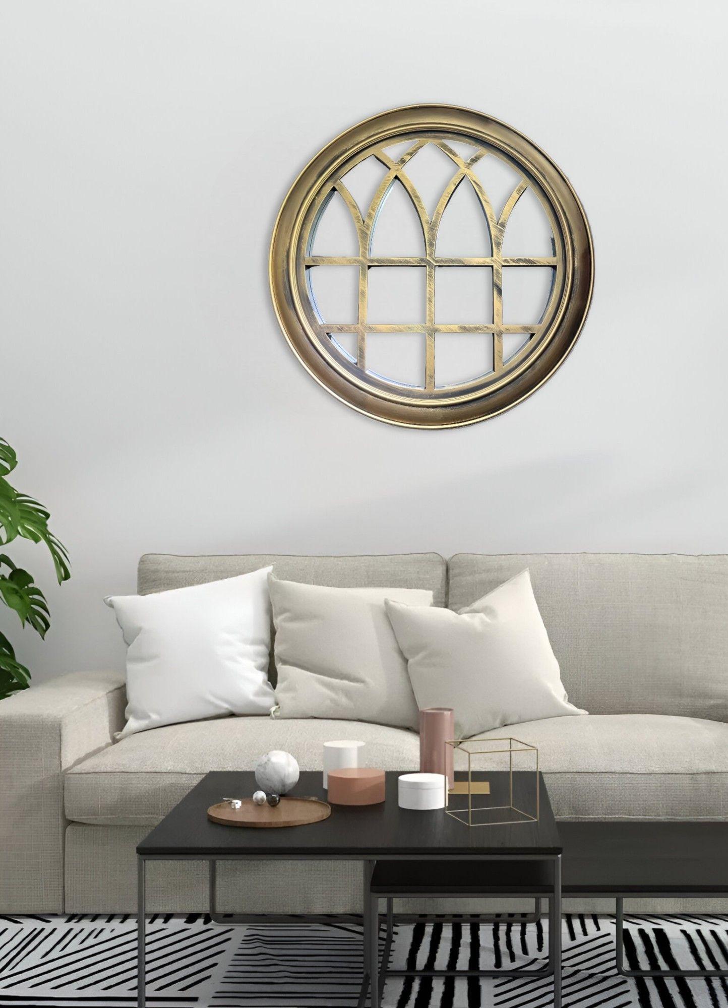 Espejo Decorativo Dorado Circular Ventana Elegante Jhn-4