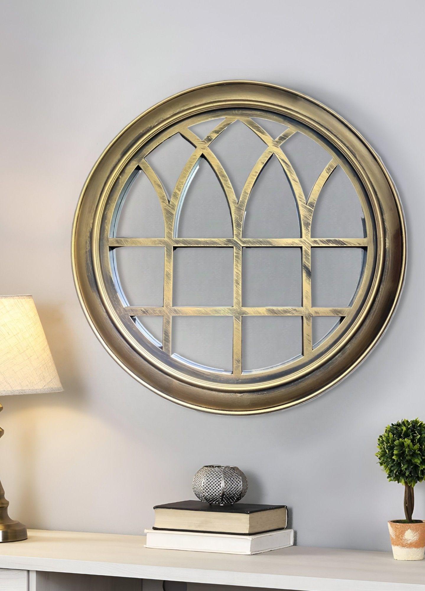 Espejo Decorativo Dorado Circular Ventana Elegante Jhn-5