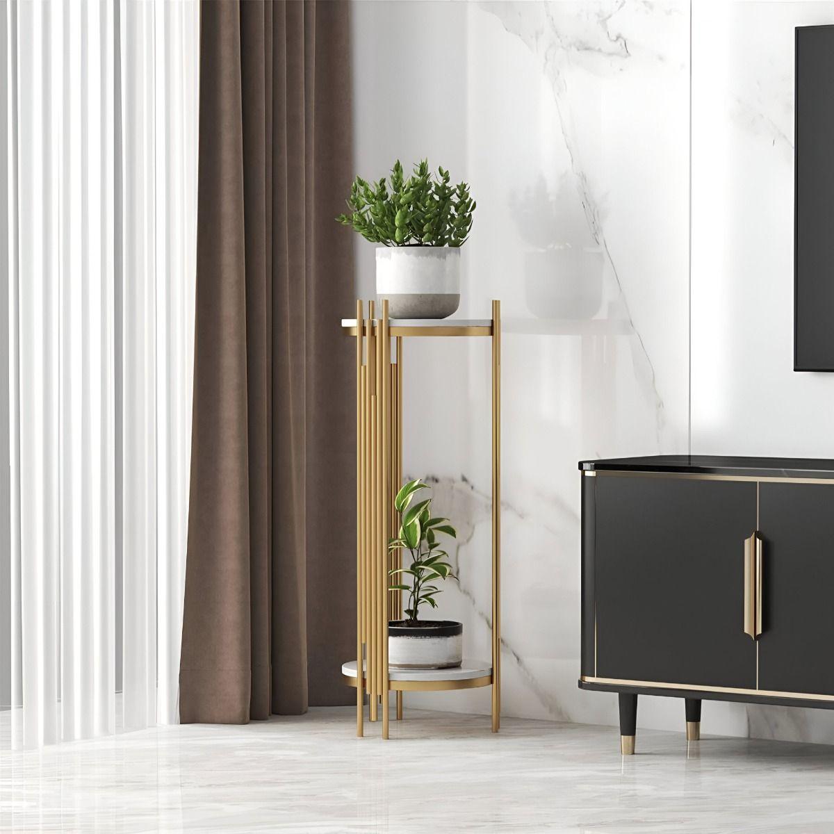 Porta Macetas Redonda Decorativa Elegante 2 Niveles 90cm Jhn-2