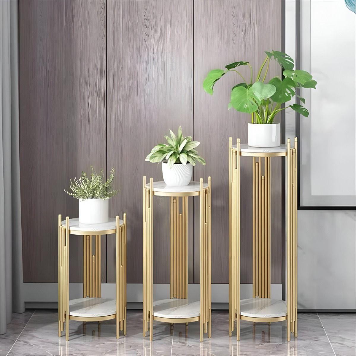 Porta Macetas Redonda Decorativa Elegante 2 Niveles 90cm Jhn-7