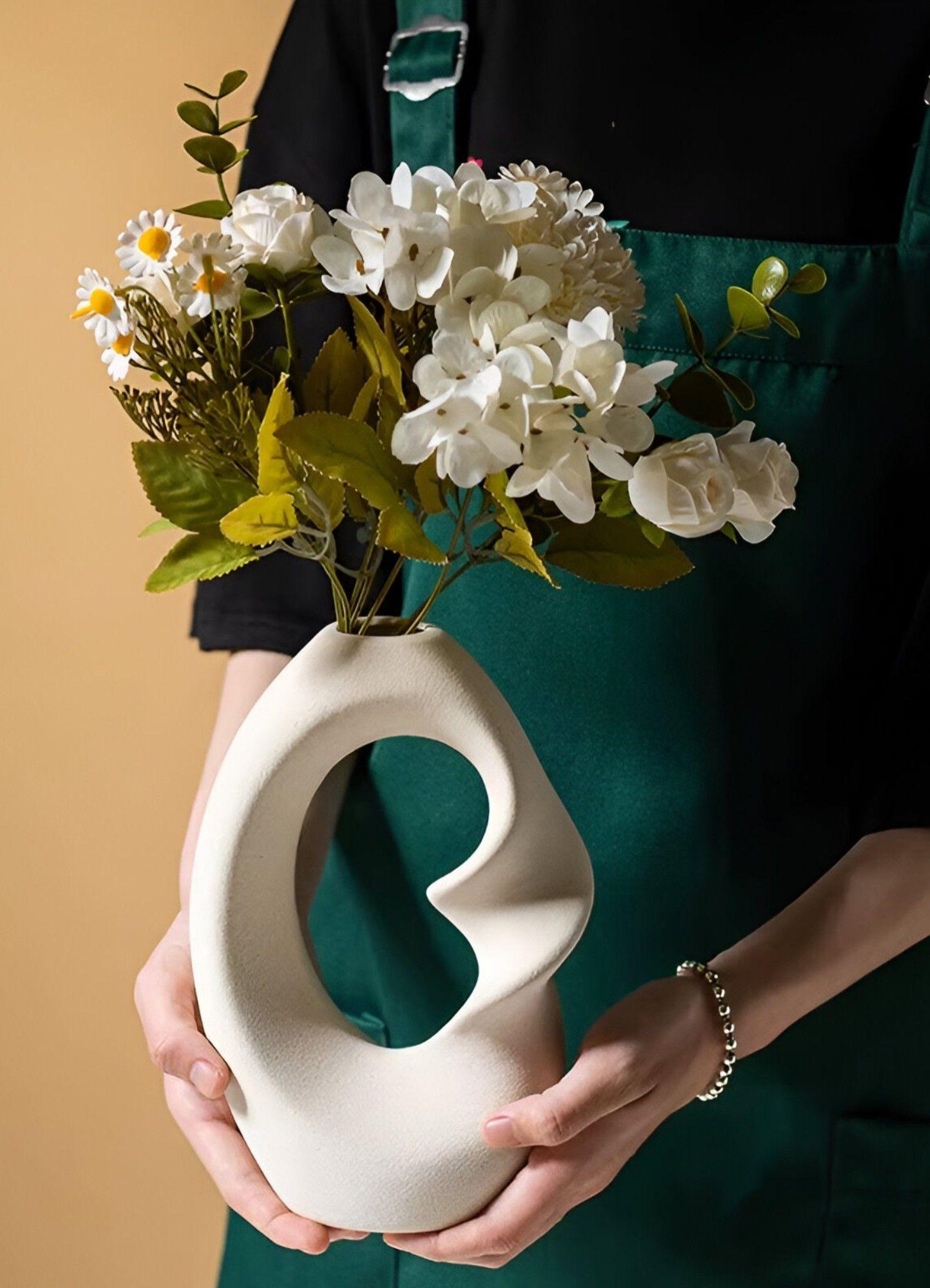 Jarrón Flores Moderno Cerámica Decoración Grande Blanco Jhn-2