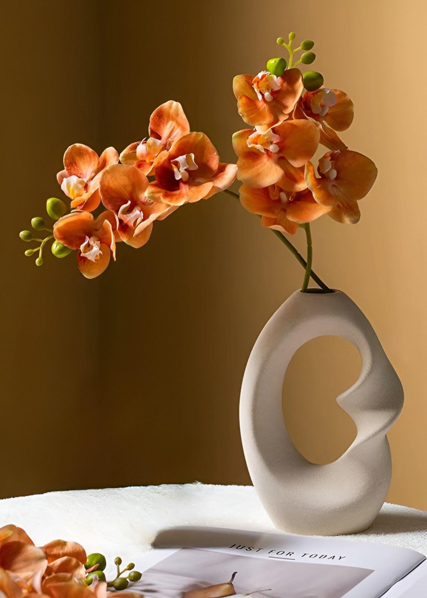 Jarrón Flores Moderno Cerámica Decoración Grande Blanco Jhn-3