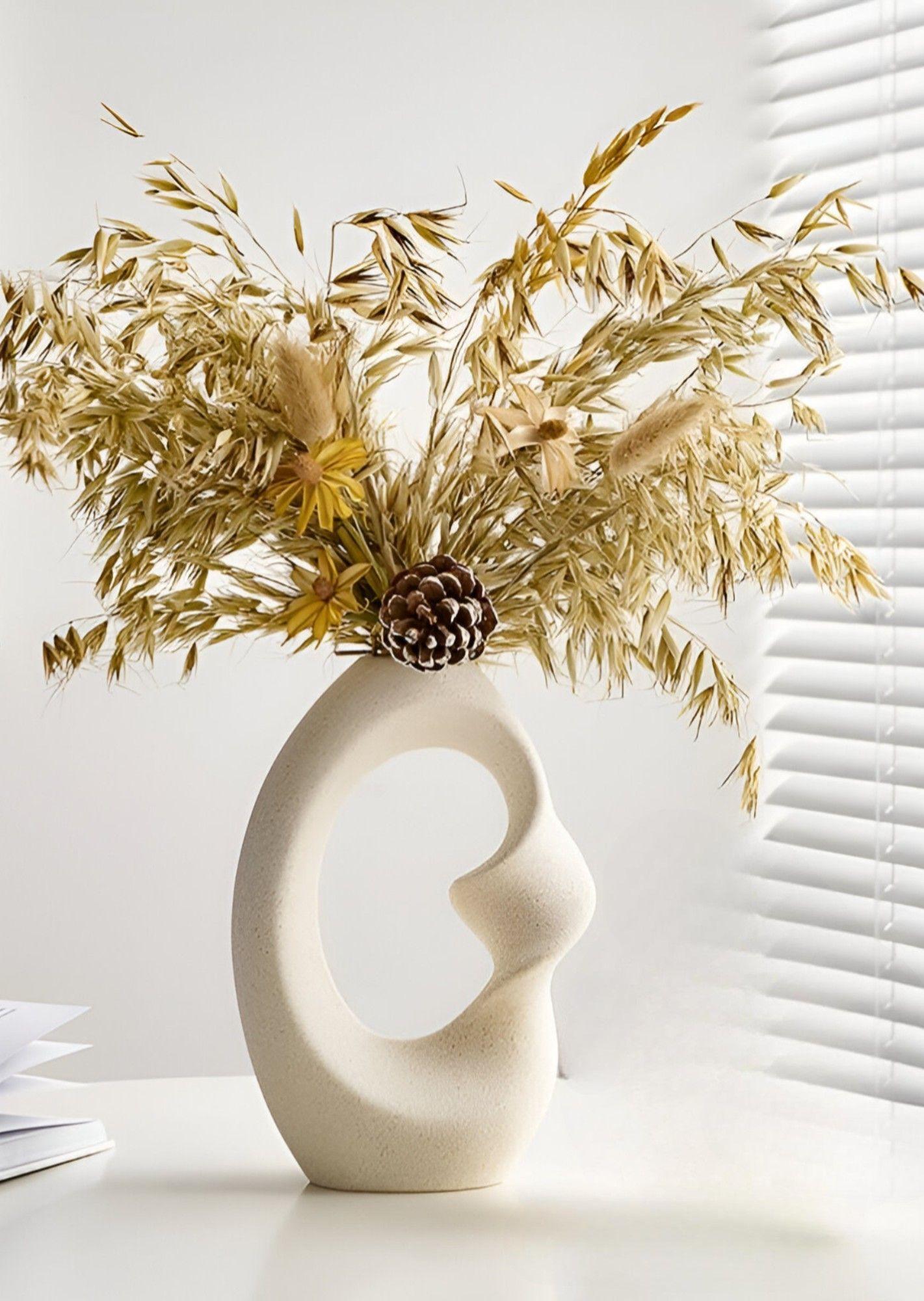 Jarrón Flores Moderno Cerámica Decoración Grande Blanco Jhn-5