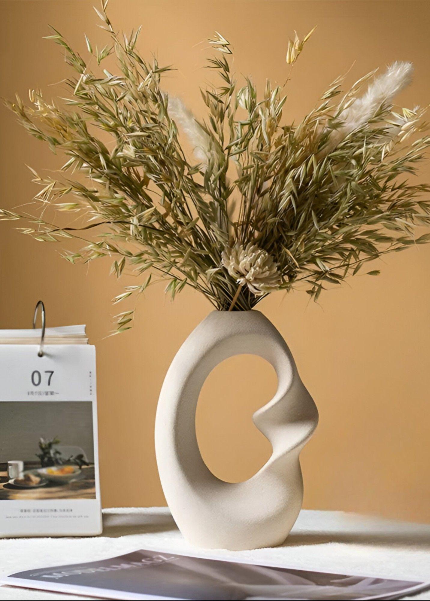 Jarrón Flores Moderno Cerámica Decoración Grande Blanco Jhn-6