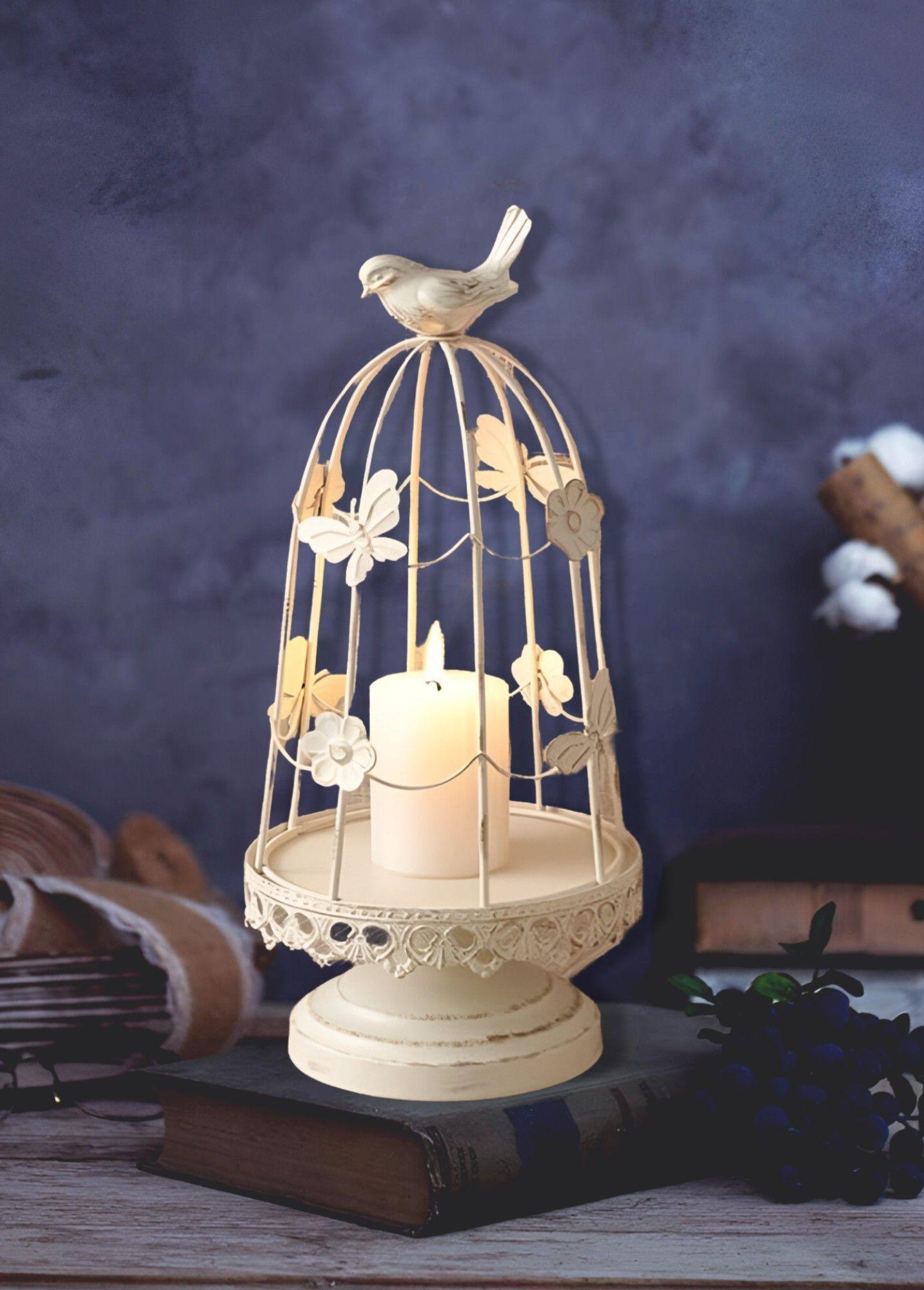 Portavelas Jaula Pájaros Multifunción Decorativo 38cm Jhn-6