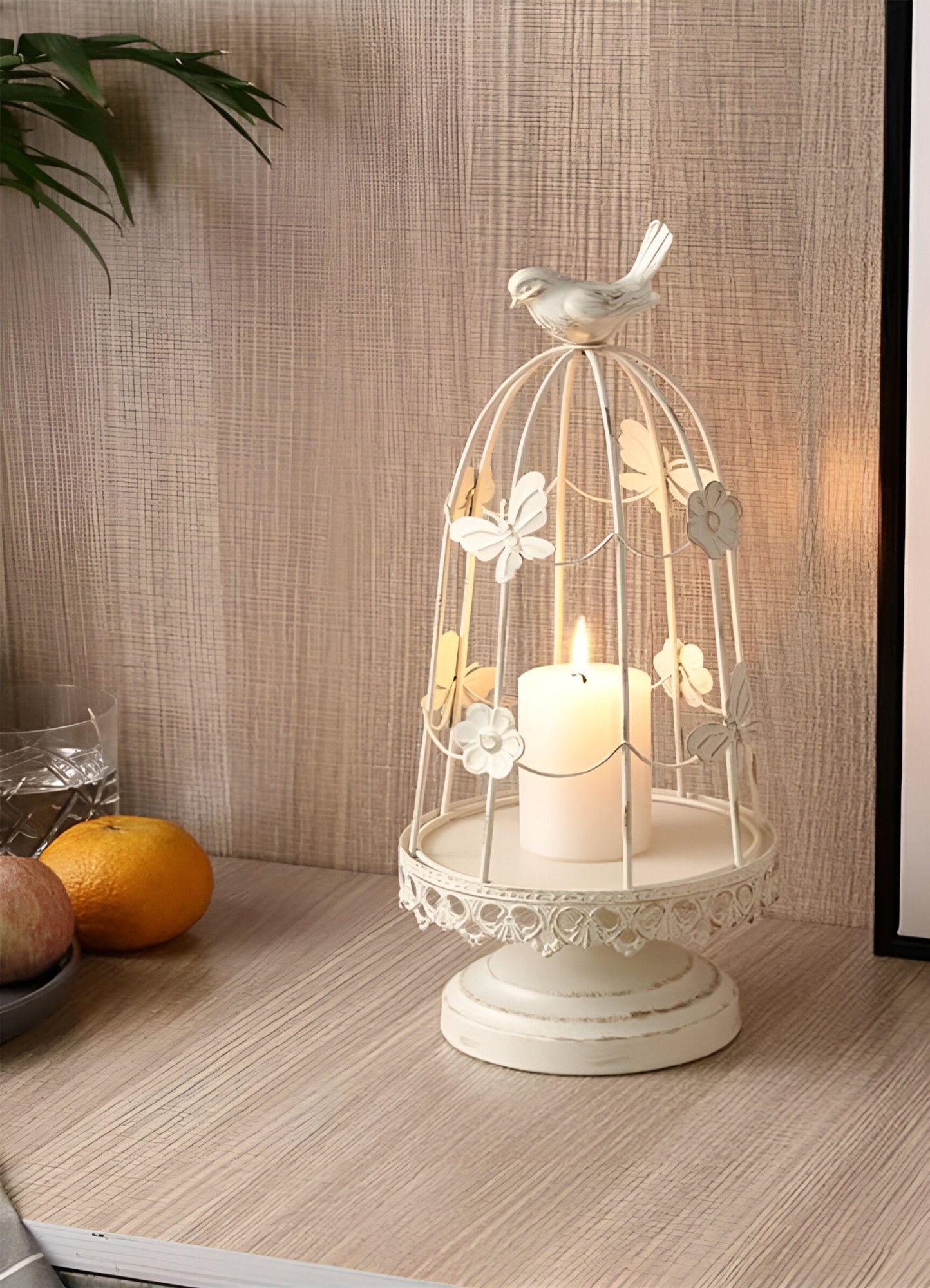 Portavelas Jaula Pájaros Multifunción Decorativo 38cm Jhn-7