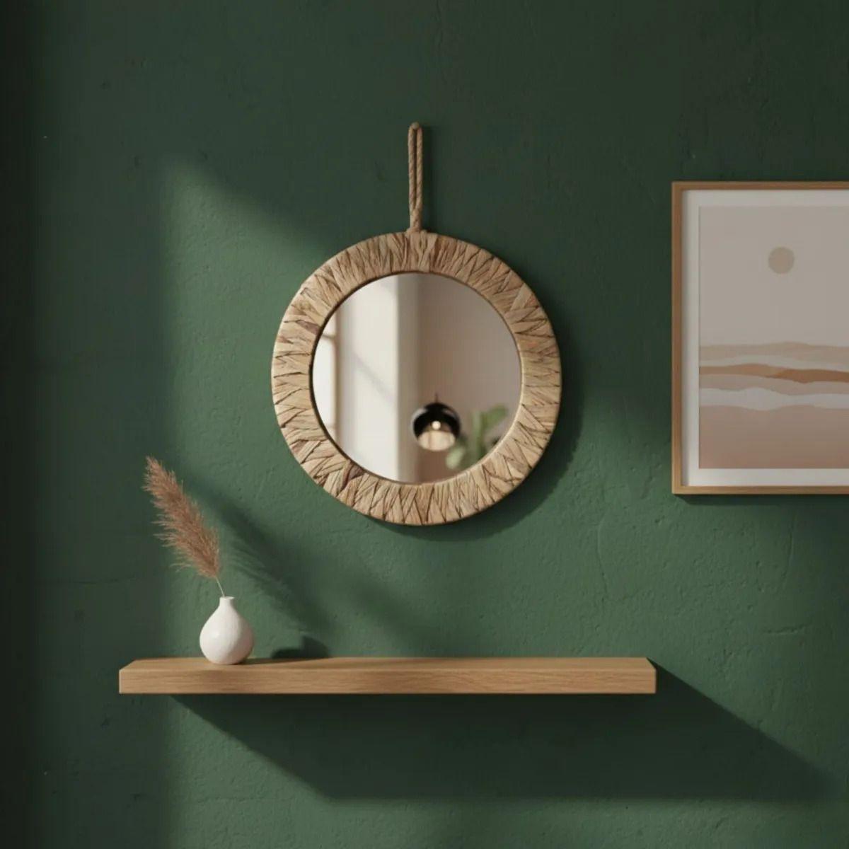 Espejo Decorativo Pared Estilo Boho Efecto Fibra Tejida Jhn-6