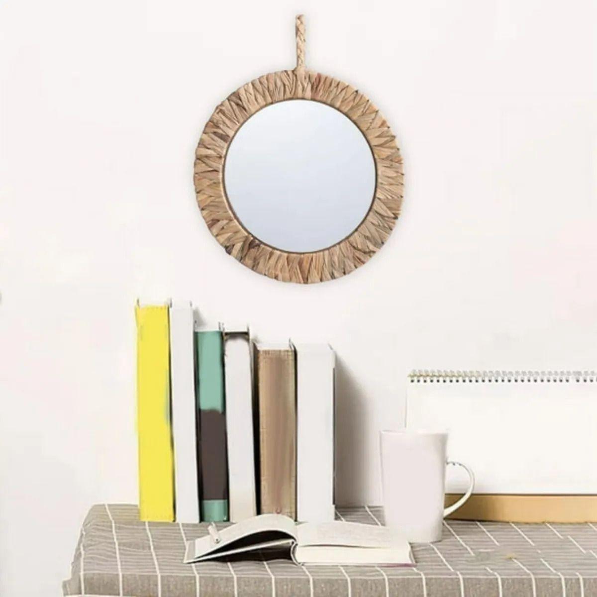 Espejo Decorativo Pared Estilo Boho Efecto Fibra Tejida Jhn-7