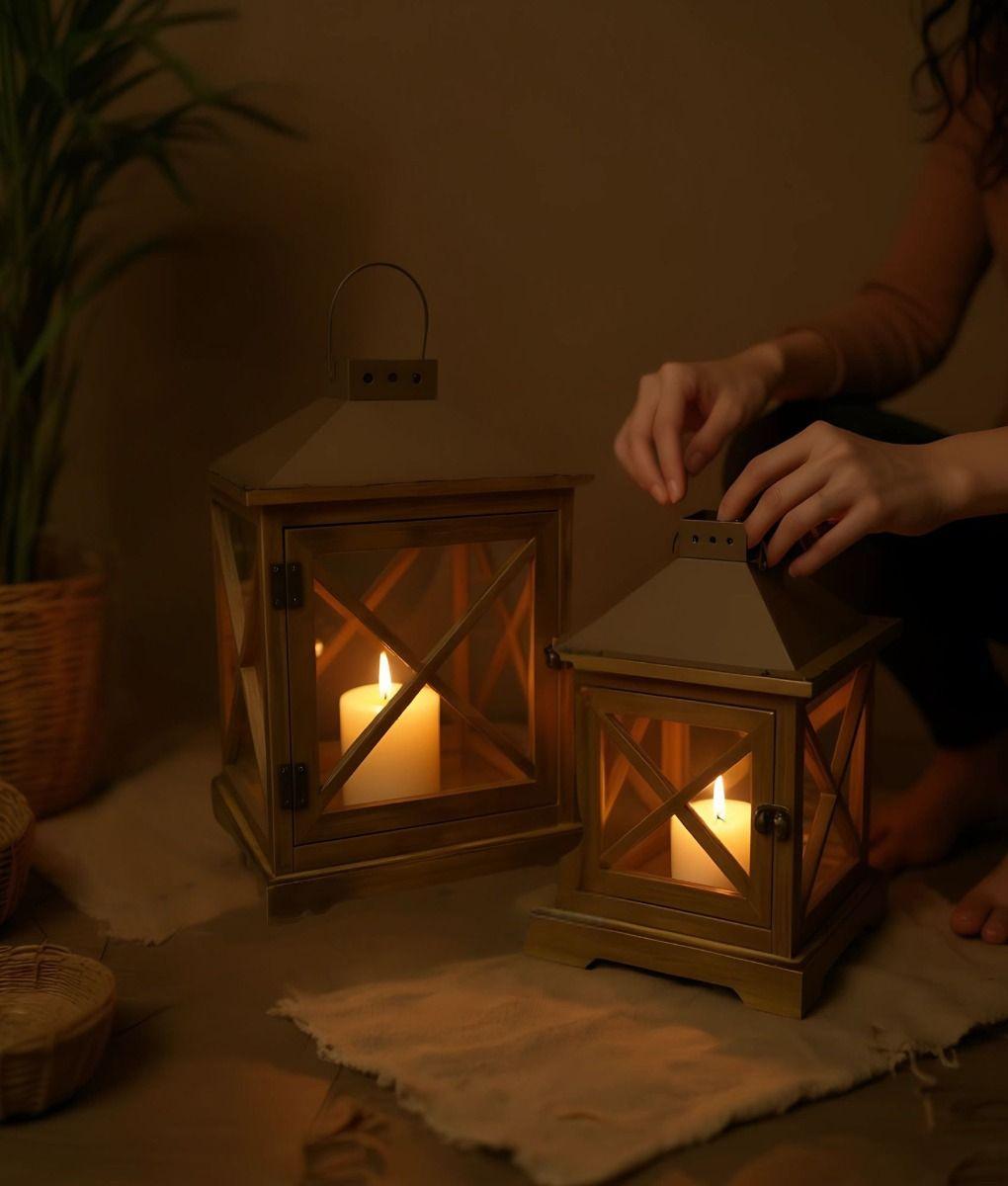 Set 2 Portavelas Decorativas Estilo Rústico Adorno Jhn-2