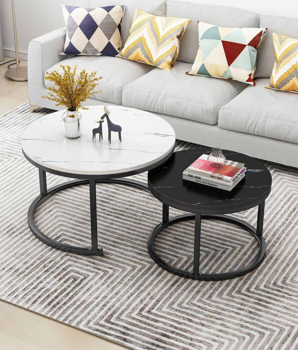 Set 2 Mesa Centro Decorativa Auxiliar Hogar Combinada Jhn-9