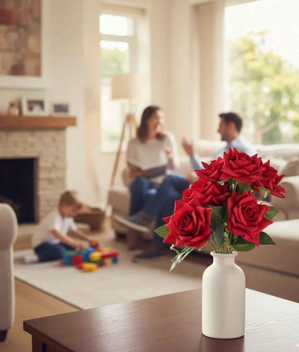 Set 2 Ramo Floral Artificial Rosas Decorativas Adorno Jhn-2