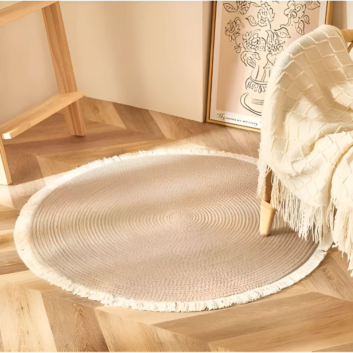 Alfombra Yute Fibra Natural Redonda Decoración 120cm Jhn-2