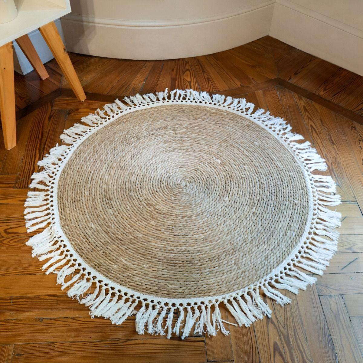 Alfombra Yute Fibra Natural Redonda Decoración 120cm Jhn-5