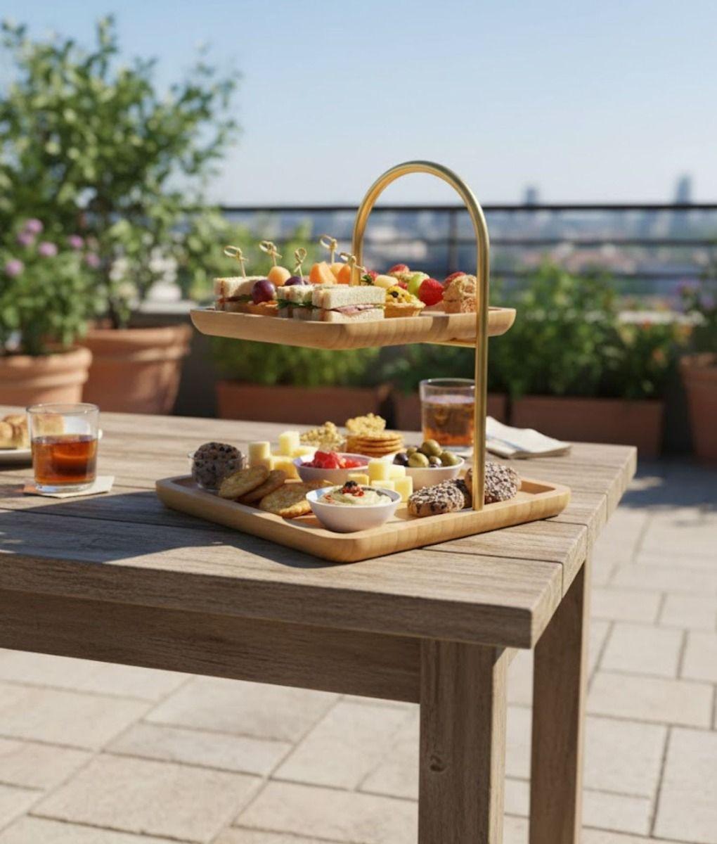 Bandeja Decorativa Elevada Cuadrada Doble Nivel Jhn-9