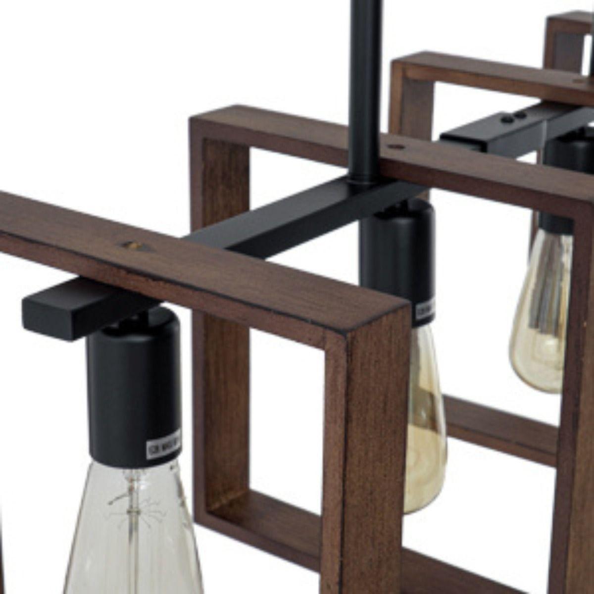 Lámpara Colgante Techo Rústica 4 Luces Madera Metal Jhn-4