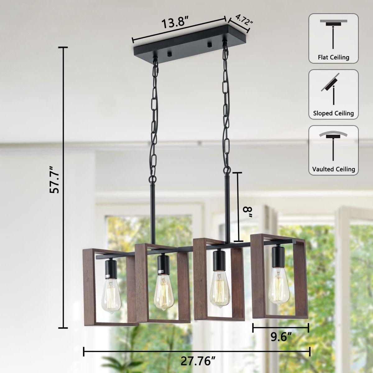 Lámpara Colgante Techo Rústica 4 Luces Madera Metal Jhn-8